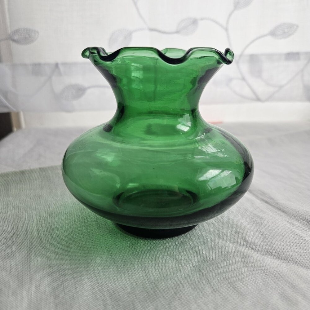 Anchor Hocking Forrest Green Glass Small Vase 3.5" Vintage